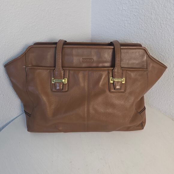Coach Pebbled Leather Tote Purse Tan/Caramel Brown Gold Hardware F25205 - Picture 1 of 14